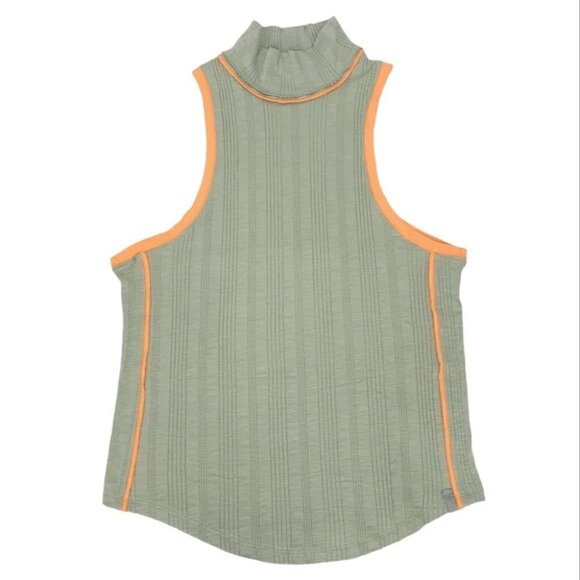 NWOT WE THE FREE Green ribbed sleeveless turtle neck top - Picture 2 of 13
